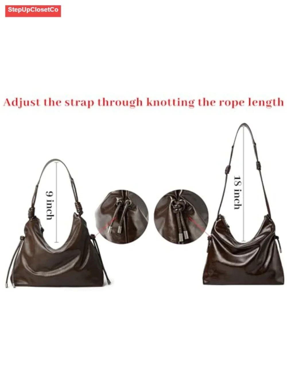 Large Travel Hobo Bag Women Shoulder Purse Faux Leather Knotted Adjustable Strap